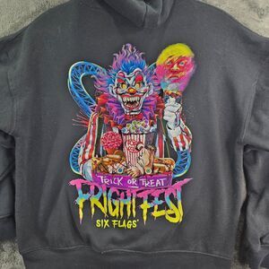Six Flags Fright Fest Hoodie Mens Trick or Treat Killer Clown Large